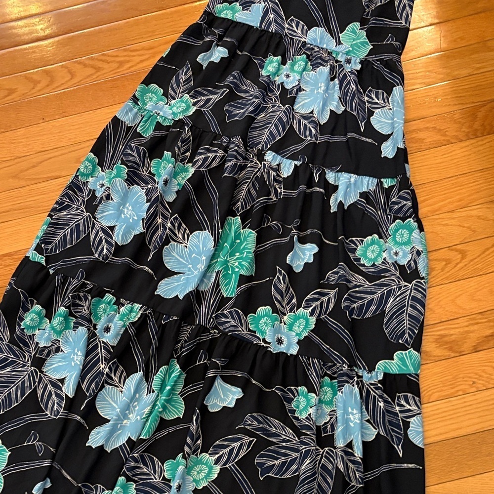 LOFT Navy Dress with Teal and Light Blue Floral Accents - Picture 4 of 8